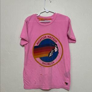 Aviator Nation Pink Malibu California Rainbow Graphic Pullover T-Shirt Modern